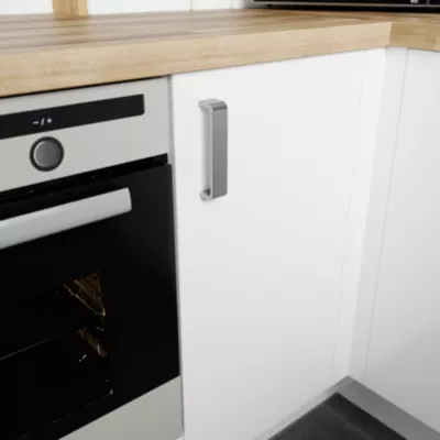 Poignée de meuble de cuisine GoodHome Gara effet nickel L. 13,6 cm, 2 pièces