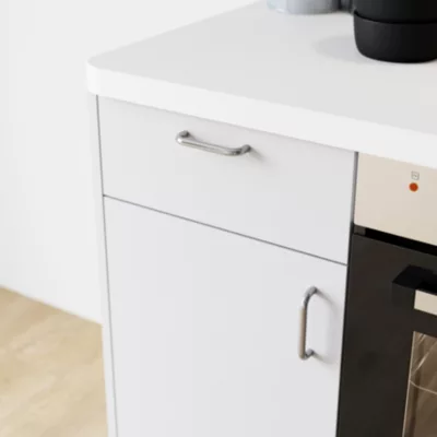 Poignée de meuble de cuisine GoodHome Gen effet nickel L. 10,6 cm, 2 pièces
