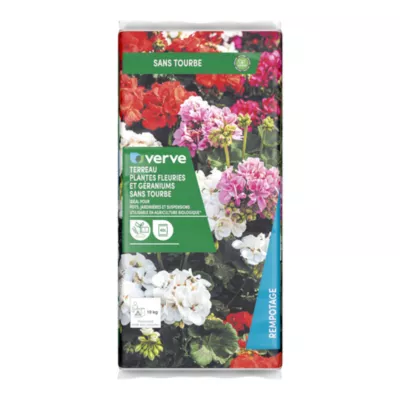 Terreau plantes fleuries et géraniums sans tourbe 40L Verve