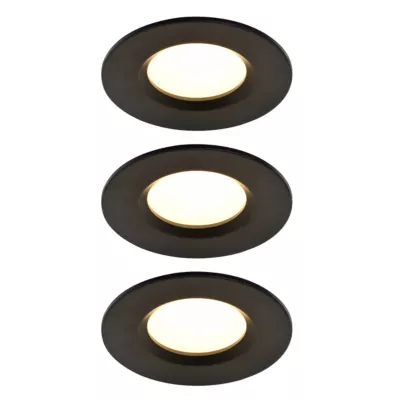 3 spots encastrables Etana LED intégrée blanc chaud IP65 410lm 4.7W Ø8.5cmxH.3.1cm métal noir GoodHome