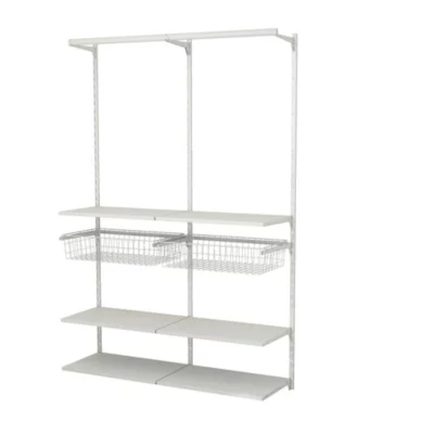 Rangement ouvert mural 2 colonnes avec penderie et 2 paniers H. 200 x L. 132 x P. 40 cm