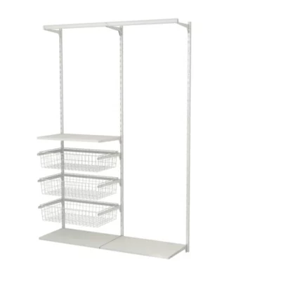 Rangement ouvert mural 2 colonnes avec penderie et 3 paniers H. 200 x L. 132 x P. 40 cm