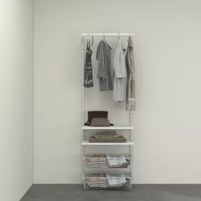Rangement ouvert mural 1 colonne avec penderie et 2 paniers H. 200 x L. 132 x P. 40 cm