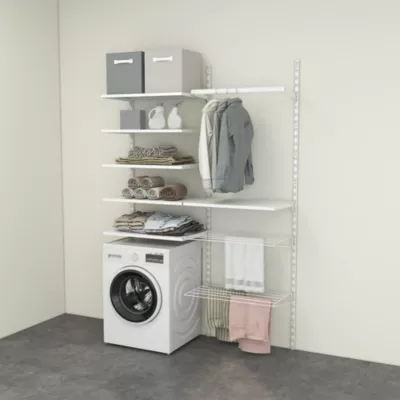 Rangement buanderie 2 colonnes avec penderie et 2 étendoirs H. 200 x L. 132 x P. 40 cm