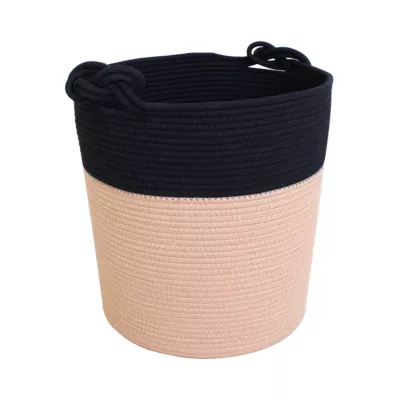 Panier à bûches tissé en corde de coton naturel noir et beige GoodHome Valmorel charge max 10kg