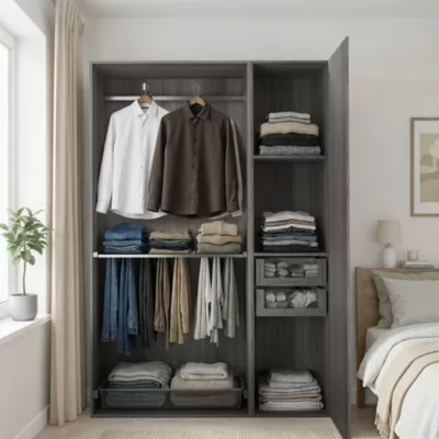 Armoire semi-ouverte effet chêne grisé GoodHome Atomia H. 225 x L. 150 x P. 45 cm