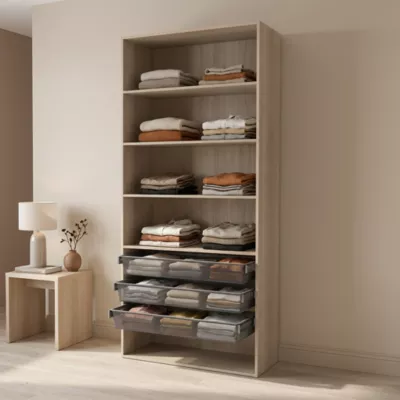 Dressing ouvert tablettes et tiroirs effet chêne GoodHome Atomia H. 225 x L. 100 x P. 45 cm