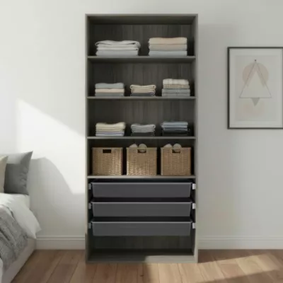 Dressing ouvert tablettes et tiroirs effet chêne grisé GoodHome Atomia H. 225 x L. 100 x P. 45 cm