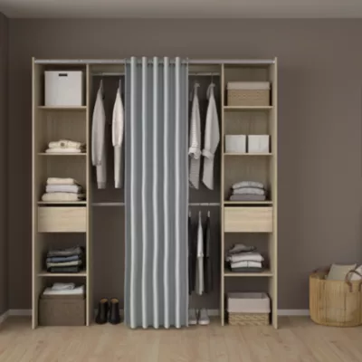 Kit dressing 2 colonnes réversibles avec rideau Komet II décor chêne H.200,4 x L.180 x P.50,3 cm