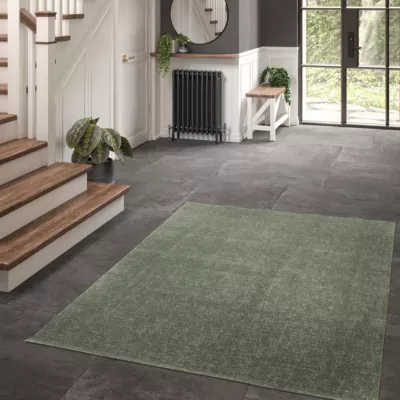 Tapis rectangulaire vert kaki 170 x 120 cm effet viscose GoodHome Yoroo