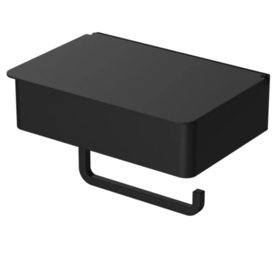 Porte-rouleau papier toilette mural avec couvercle en acier inoxydable noir Cavally GoodHome