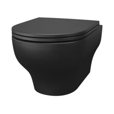 Cuvette WC suspendue sans bride avec abattant déclipsable et frein de chute, sortie horizontale, noir, effet Vortex, GoodHome Cavally