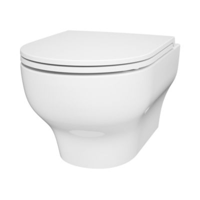 Cuvette WC suspendue sans bride avec abattant déclipsable et frein de chute, sortie horizontale, blanc, effet Vortex, GoodHome Cavally