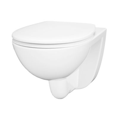 Cuvette WC suspendue compacte sans bord avec abattant et frein de chute, sortie horizontale, blanc, GoodHome Tasi