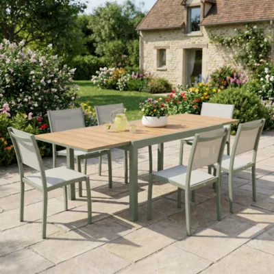 Salon de jardin table extensible et chaises 6 personnes GoodHome Rowa