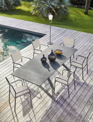 Salon de jardin table et fauteuils graphite 6 personnes Absolu Duca Proloisirs