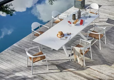 Salon de jardin table et fauteuils blanc 6 personnes Absolu Bage Proloisirs