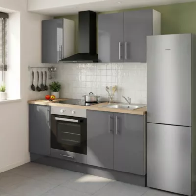 Cuisine complète GoodHome Stevia gris brillant sans électroménager