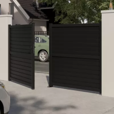 Portail effet persienne battant Neva aluminium gris anthracite RAL 7021 l.300 x H.163 cm Klikstrom