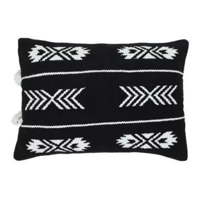 Housse de coussin l.40 x L.60 cm motifs géométriques brodés noir et blanc, fermeture zippée, GoodHome Rahat