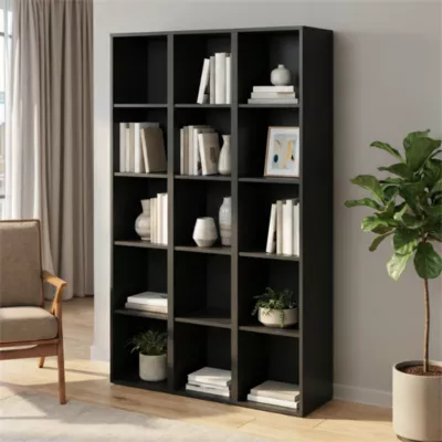 Étagère bibliothéque noir GoodHome Atomia H. 187,5 x L. 150 x P. 35 cm