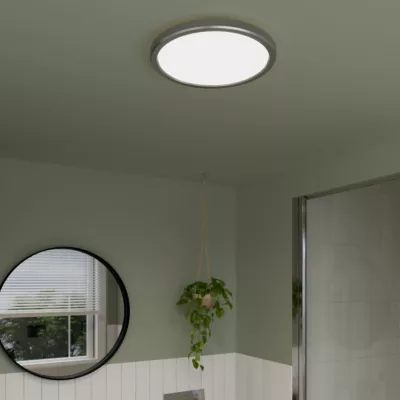 Plafonnier salle de bain gris chromé LED integrée Solidaster blanc chaud, neutre Ø.30cm IP44 1600lm 14.5W GoodHome