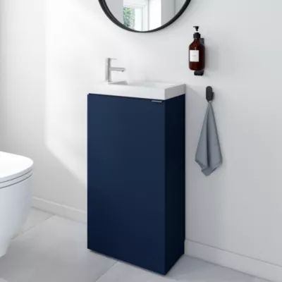 Ensemble meuble lave-mains Imandra bleu nuit mat l.44 cm + plan vasque lave-mains blanc en céramique Nira