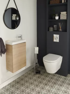 Ensemble meuble lave-mains Imandra effet chêne l.44 cm + plan vasque lave-mains blanc en céramique Nira