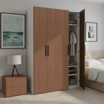 Armoire penderie portes battantes effet noyer et blanc GoodHome Atomia H. 225 x L. 150 x P. 58 cm
