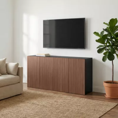 Buffet 4 portes effet noyer et noir GoodHome Atomia H. 75 x L. 150 x P. 35 cm