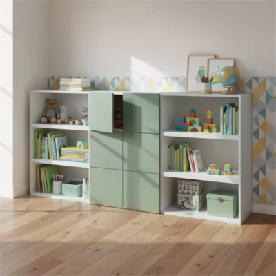 Armoire 6 portes battantes vert agave et blanc GoodHome Atomia H. 112 x L. 225 x P. 35 cm