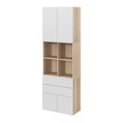 Bibliothèque semi ouverte gris clair et blanc 4 portes 2 tiroirs GoodHome Atomia H. 225 x L. 75 x P. 35 cm