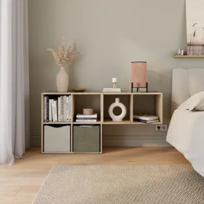 Étagère modulable 6 cubes avec 2 boîtes de rangement GoodHome Mixxit effet pin