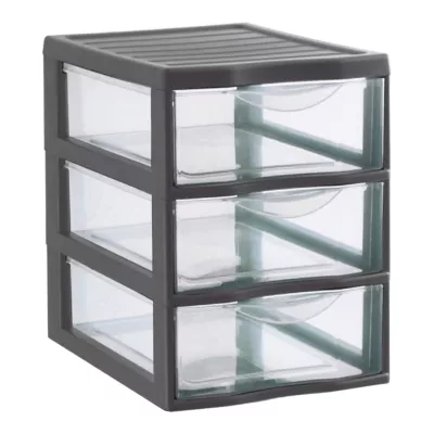 Tour en plastique 3 tiroirs Kontor gris H. 25,5 x L. 18,5 x P. 25,5 cm