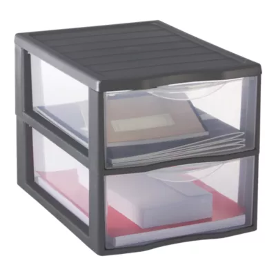 Tour en plastique 2 tiroirs Kontor gris H.25,5 x l.26 x P.36,5 cm