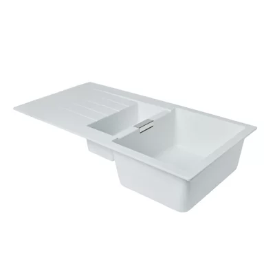 Évier à encastrer en composite de quartz blanc 1,5 bac, L.100 x P.50 cm, GoodHome Torla