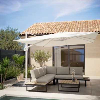 Parasol déporté inclinable rectangle ouverture manivelle moonbeam 3 x 4m GoodHome Corby