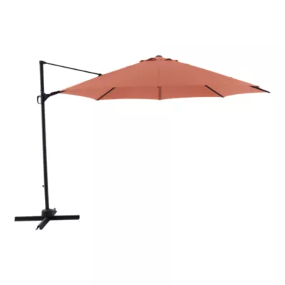 Parasol déporté inclinable rond ouverture manivelle orange 3,5m GoodHome Brindisi