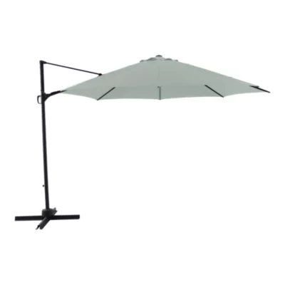 Parasol déporté inclinable rond ouverture manivelle vert d'eau 3,5m GoodHome Brindisi