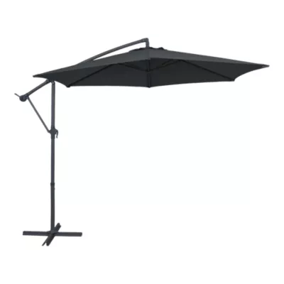 Parasol déporté inclinable rond ouverture manivelle anthracite L.3 x H. 2,5 m GoodHome Kigali