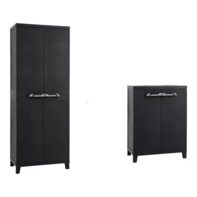 Armoire de rangement vendue par 2 en résine haute et basse H. 172 cm et H. 88 cm