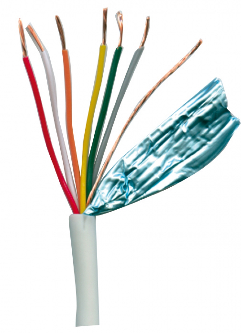 Câbles pour alarmes RAS EV6-S norme NFC 32 013 âme cuivre rouge, isolant PVC, feuillard alu, fil de continuité, gaine ext. PVC ivoire tension maxi de service : 48 V tarifé au 100 ml