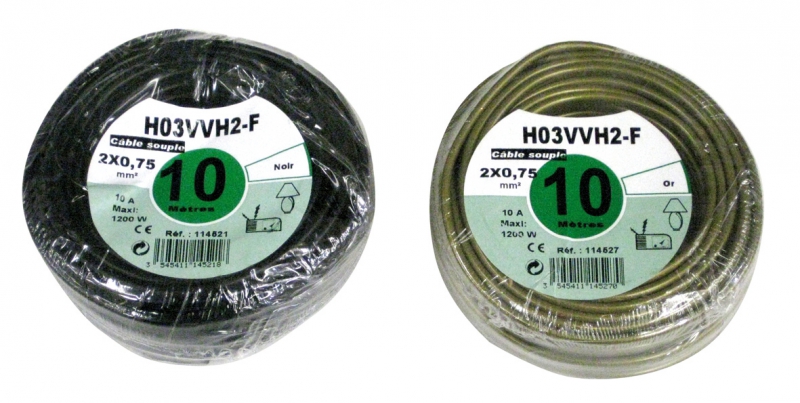Câble souples HO3VV H2-F- 300 V âme cuivre nu câblé - isolant PVC, gaine ext. PVC oblongue conditionnement grand public