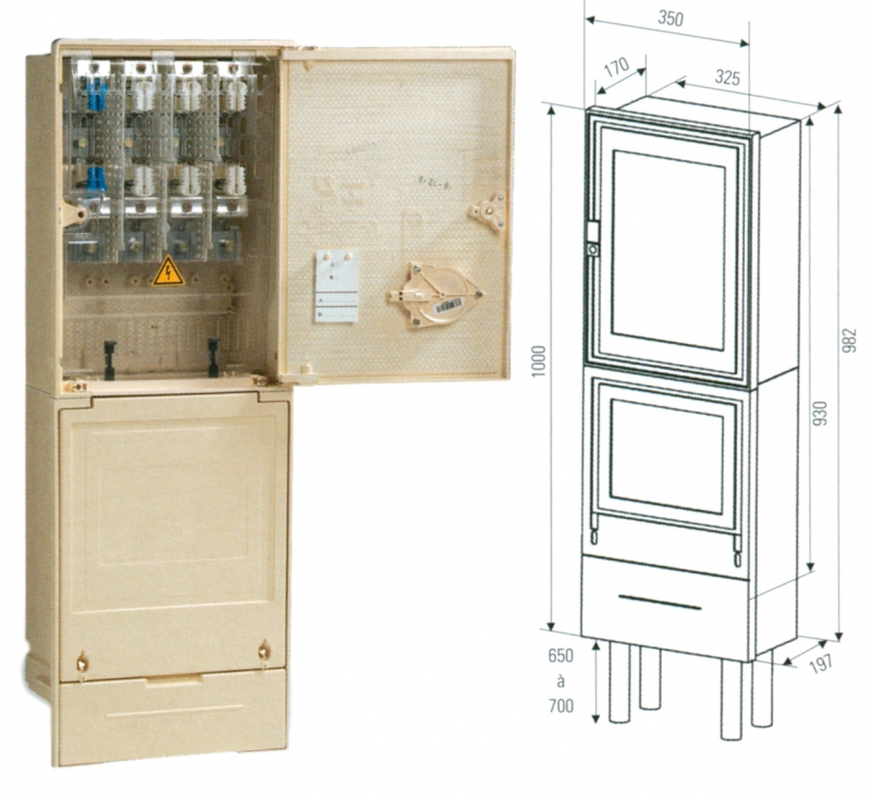 Coffret de sectionnement 400 A - couleur beige spécification EDF HN 62.S.12