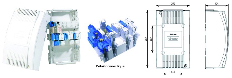 Distributeurs type CPF Cette nouvelle gamme de distributeurs de niveau et d’arrivée 200 A à technologie CPF (Connecteur Porte Fusible) vient en remplacement de la gamme de distributeurs S35 200 A à CCPI. Degrés de protection •IK10 suivant NF EN 62262 • IP2XD capot fermé suivant NF EN 60529 • IPXXB capot déposé suivant NF EN 60529 Spécifications techniques • ERDF HN 62-S-35 • NF C 14-100 Gain de temps àla mise en oeuvre grâce aux CPF à perforation d’isolant et à la suppression de la câblette du CCPI. Permet le raccordement de 6 clients monophasés 60 A ou 2 clients triphasés