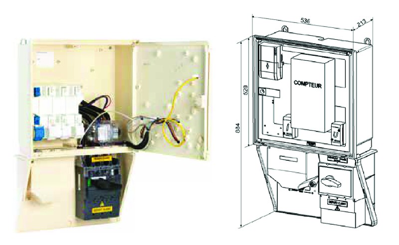 COFFRET TYPE 2 ARRIVÉE BASSE - DÉPART BAS Coffret Type 2 avec sectionnement aval 400 A Avec protection ou sectionnement amont