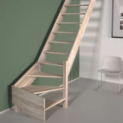 Escalier quart tournant droit Sogem chêne coloris naturel 15 marches sans contremarches Ardennes
