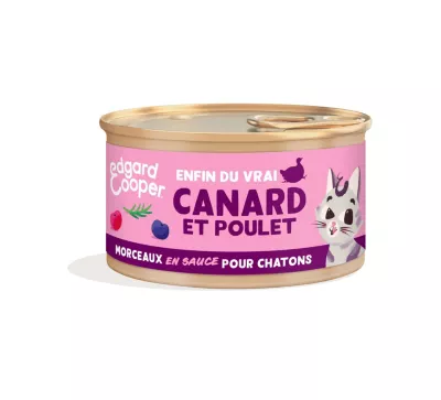 Pâté morceaux en sauce pour chatons au canard et au poulet 85g Edgard cooper