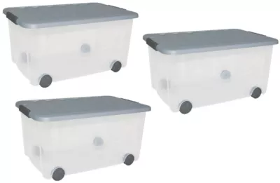 Malle de rangement 50 L transparent avec couvercle Curver Scotti vendue par 3 pièces
