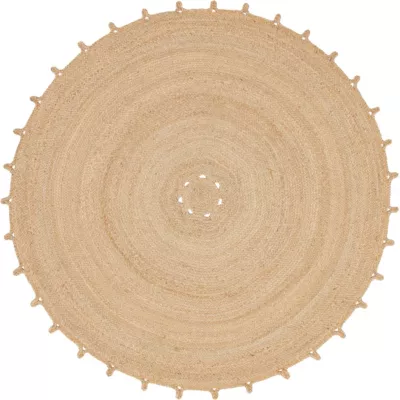 Tapis rond uni en jute Trecia Ø120 cm Balta